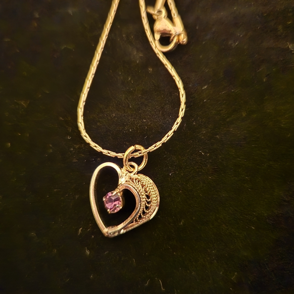 Heart pendant with necklace/chain, Amethyst stone, silver & gold filled pendant
